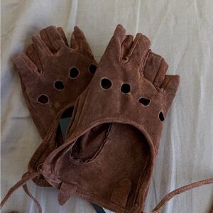 Zara Brown Suede Fingerless Driving Gloves